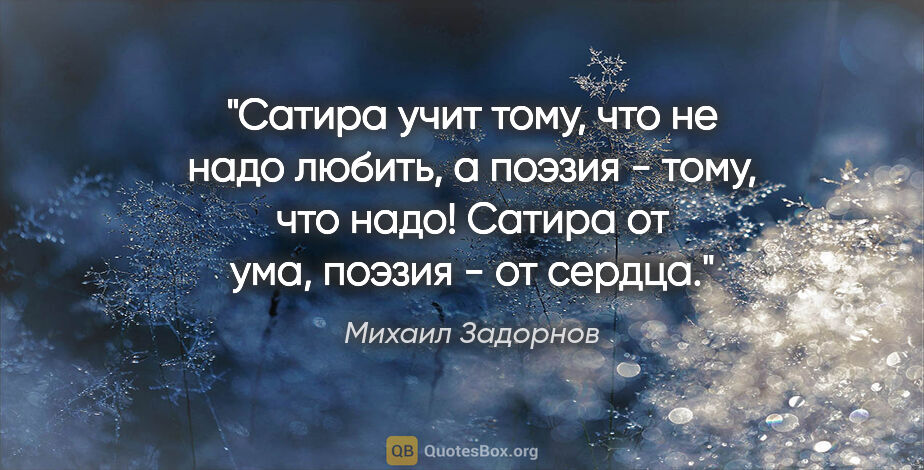 Михаил Задорнов цитата: "Сатира учит тому, что не надо любить, а поэзия - тому, что..."