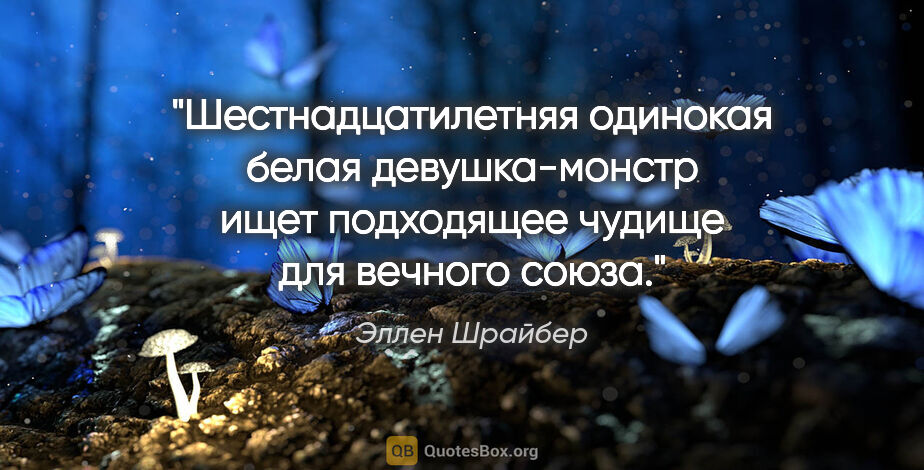 Эллен Шрайбер цитата: "Шестнадцатилетняя одинокая белая девушка-монстр ищет..."