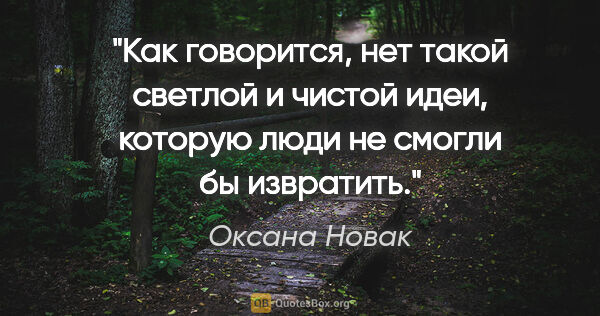 Оксана Новак цитата: "Как говорится, нет такой светлой и чистой идеи, которую люди..."