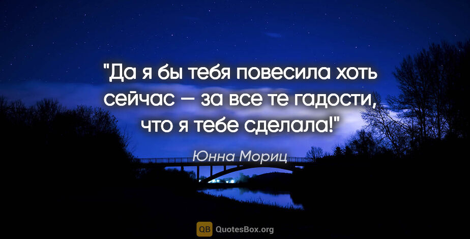 Юнна Мориц цитата: "Да я бы тебя повесила хоть сейчас — за все те гадости, что я..."