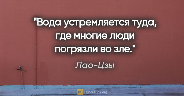 Лао-Цзы цитата: "Вода устремляется туда, где многие люди погрязли во зле."