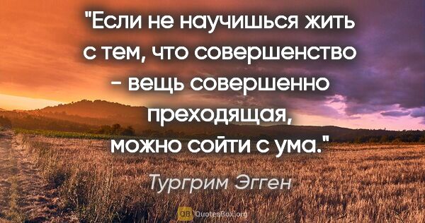 Тургрим Эгген цитата: "Если не научишься жить с тем, что совершенство - вещь..."