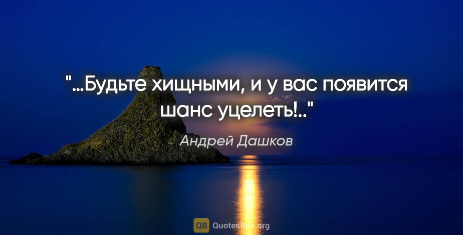 Андрей Дашков цитата: "«…Будьте хищными, и у вас появится шанс уцелеть!..»"