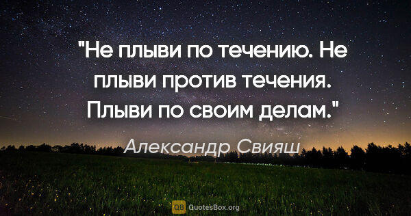 Александр Свияш цитата: "Не плыви по течению. Не плыви против течения. Плыви по своим..."