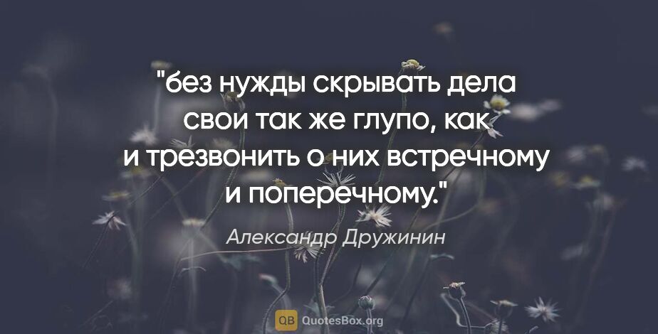 Александр Дружинин цитата: "без нужды скрывать дела свои так же глупо, как и трезвонить о..."