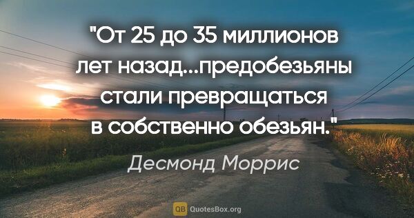 Десмонд Моррис цитата: "От 25 до 35 миллионов лет назад...предобезьяны стали..."