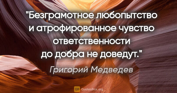 Григорий Медведев цитата: "Безграмотное любопытство и атрофированное чувство..."
