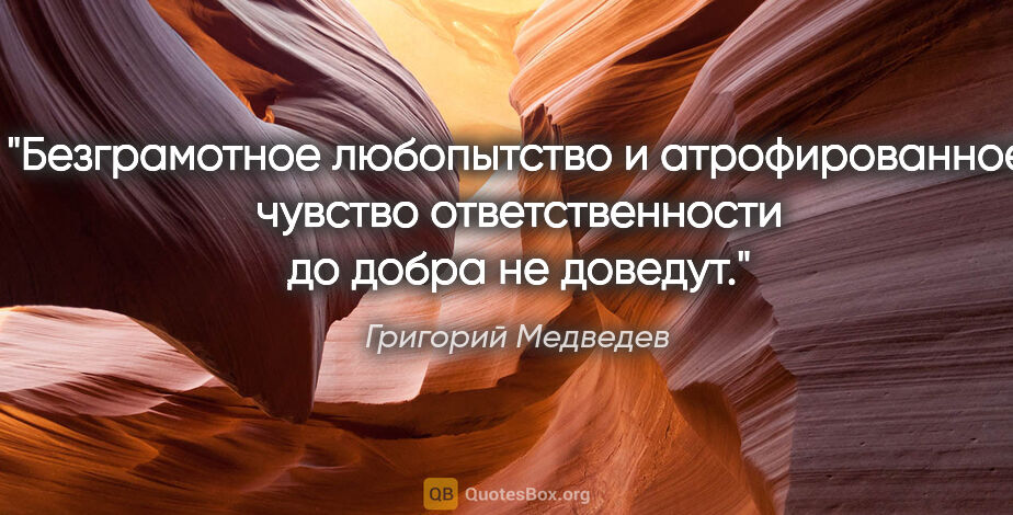 Григорий Медведев цитата: "Безграмотное любопытство и атрофированное чувство..."