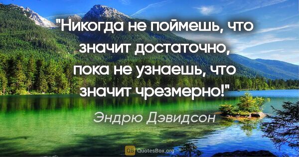 Эндрю Дэвидсон цитата: "Никогда не поймешь, что значит "достаточно", пока не узнаешь,..."