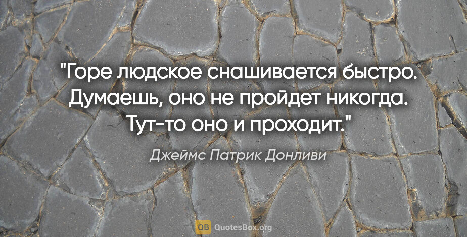 Джеймс Патрик Донливи цитата: "Горе людское снашивается быстро. Думаешь, оно не пройдет..."