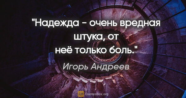 Игорь Андреев цитата: "Надежда - очень вредная штука, от неё только боль."