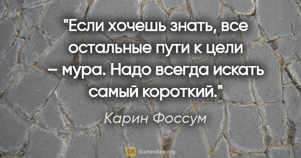 Карин Фоссум цитата: "Если хочешь знать, все остальные пути к цели – мура. Надо..."