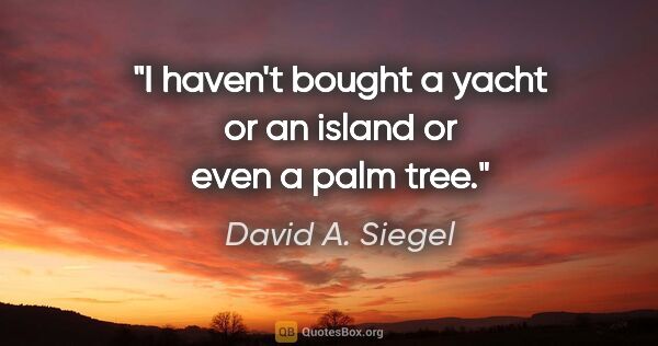 David A. Siegel quote: "I haven't bought a yacht or an island or even a palm tree."