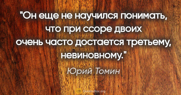 Юрий Томин цитата: "Он еще не научился понимать, что при ссоре двоих очень часто..."