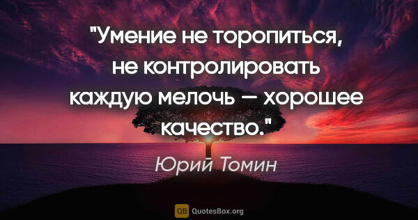 Юрий Томин цитата: "Умение не торопиться, не контролировать каждую мелочь —..."