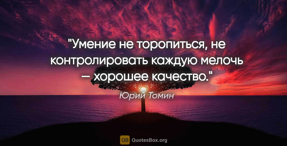 Юрий Томин цитата: "Умение не торопиться, не контролировать каждую мелочь —..."