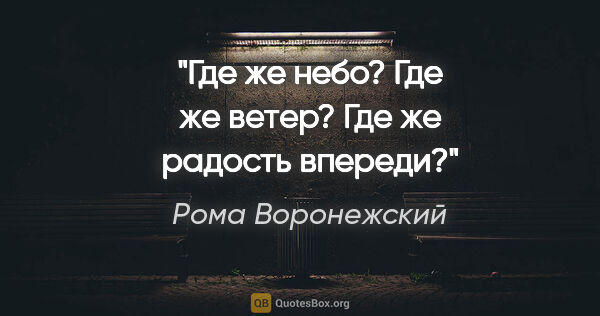 Рома Воронежский цитата: "Где же небо?

Где же ветер?

Где же радость впереди?"