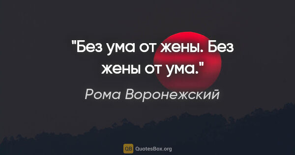 Рома Воронежский цитата: "Без ума от жены. Без жены от ума."