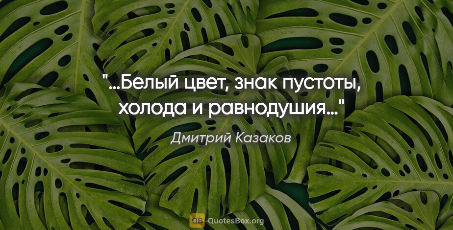 Дмитрий Казаков цитата: "«…Белый цвет, знак пустоты, холода и равнодушия…»"