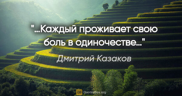 Дмитрий Казаков цитата: "«…Каждый проживает свою боль в одиночестве…»"