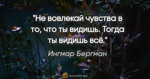 Ингмар Бергман цитата: "Не вовлекай чувства в то, что ты видишь. Тогда ты видишь всё."