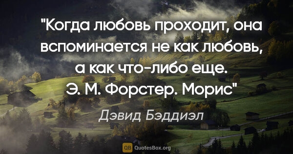 Дэвид Бэддиэл цитата: "Когда любовь проходит, она вспоминается не как любовь, а как..."