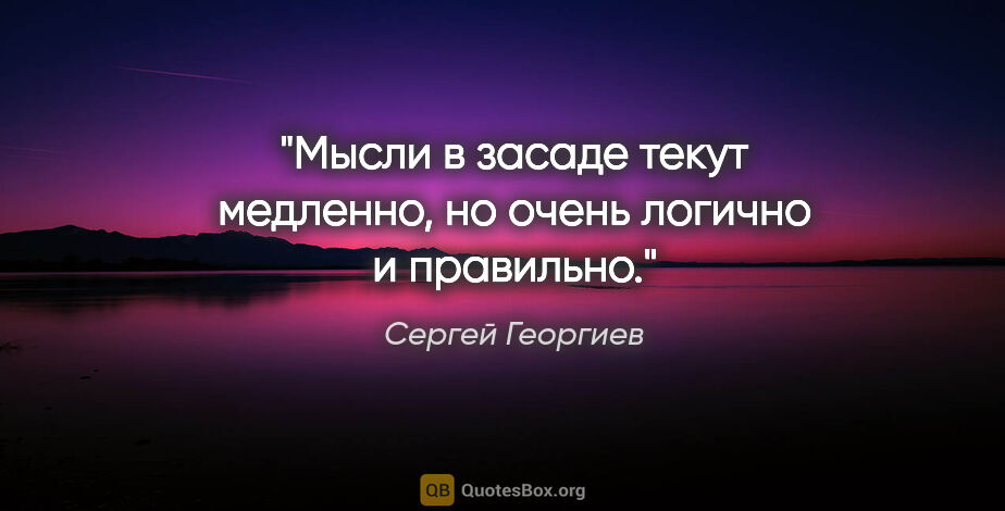 Сергей Георгиев цитата: "Мысли в засаде текут медленно, но очень логично и правильно."