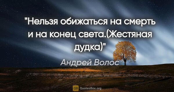 Андрей Волос цитата: "Нельзя обижаться на смерть и на конец света.(Жестяная дудка)"