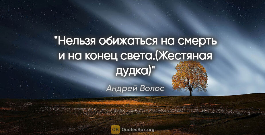 Андрей Волос цитата: "Нельзя обижаться на смерть и на конец света.(Жестяная дудка)"