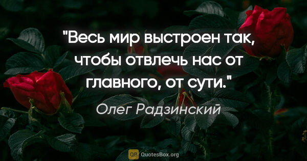Олег Радзинский цитата: "Весь мир выстроен так, чтобы отвлечь нас от главного, от сути."