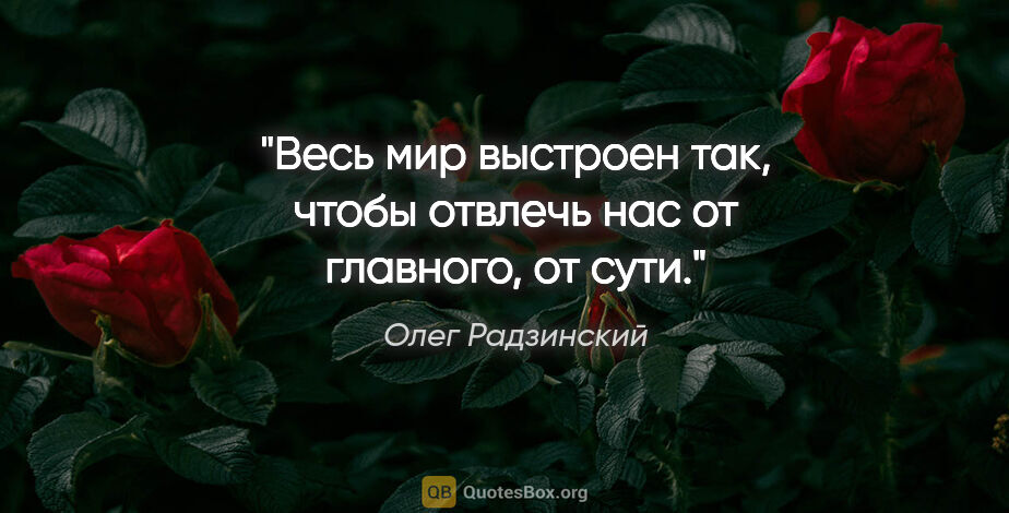 Олег Радзинский цитата: "Весь мир выстроен так, чтобы отвлечь нас от главного, от сути."