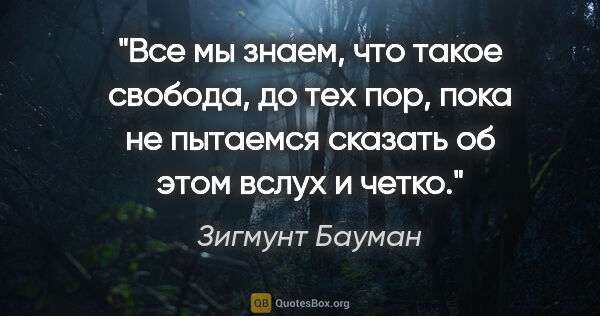 Зигмунт Бауман цитата: "Все мы знаем, что такое свобода, до тех пор, пока не пытаемся..."