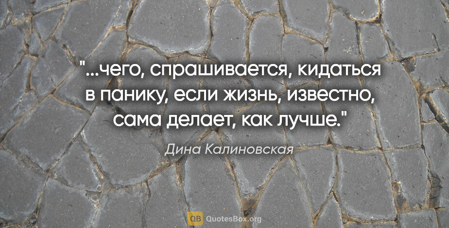 Дина Калиновская цитата: "чего, спрашивается, кидаться в панику, если жизнь, известно,..."