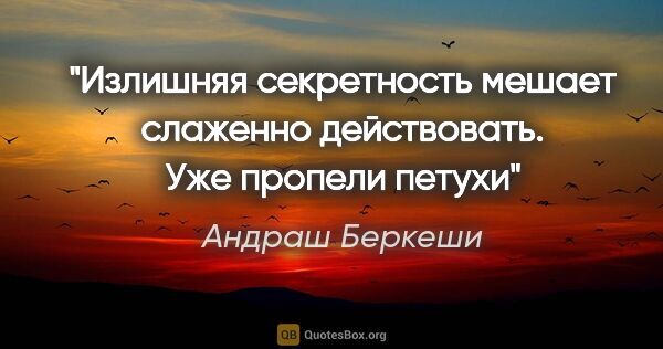 Андраш Беркеши цитата: "Излишняя секретность мешает слаженно действовать.

"Уже..."