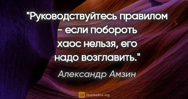 Александр Амзин цитата: "Руководствуйтесь правилом - если побороть хаос нельзя, его..."