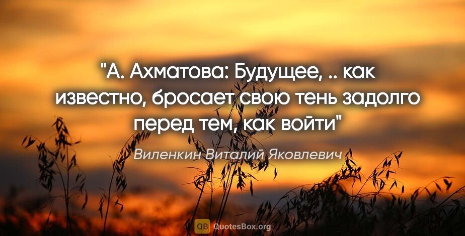 Виленкин Виталий Яковлевич цитата: "А. Ахматова:

"Будущее, .. как известно, бросает свою тень..."