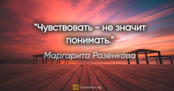 Маргарита Разенкова цитата: "Чувствовать - не значит понимать."