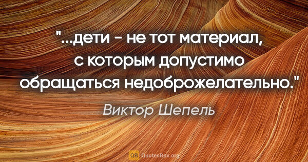 Виктор Шепель цитата: "дети - не тот "материал", с которым допустимо обращаться..."