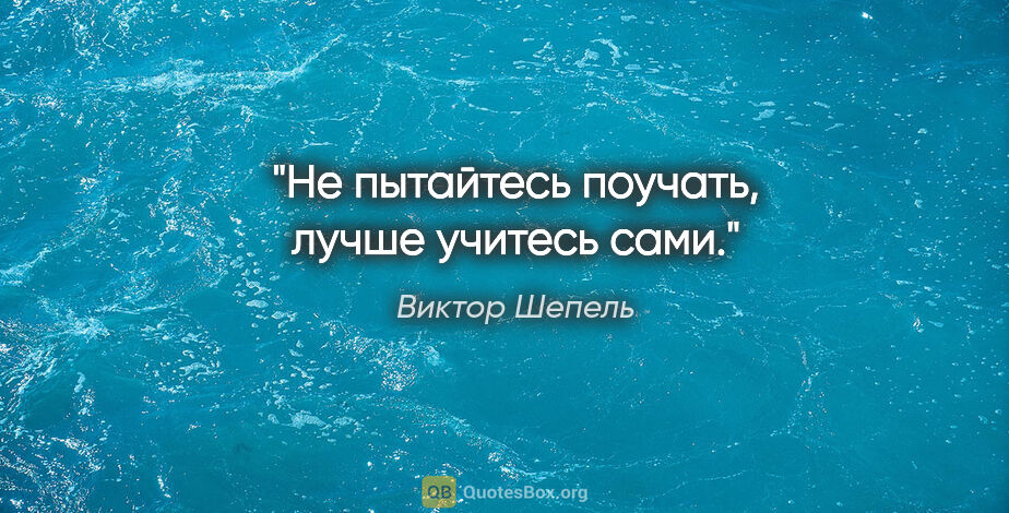 Виктор Шепель цитата: "Не пытайтесь поучать, лучше учитесь сами."