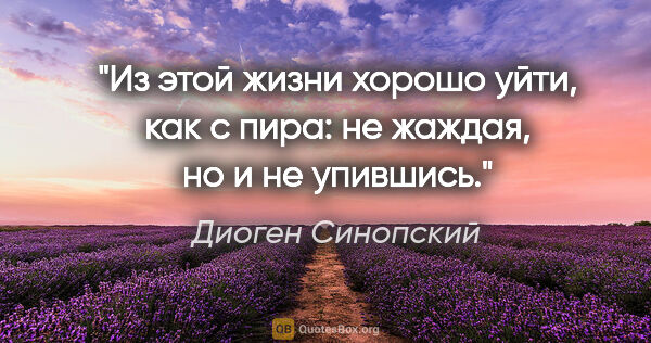 Диоген Синопский цитата: "Из этой жизни хорошо уйти, как с пира: не жаждая, но и не..."