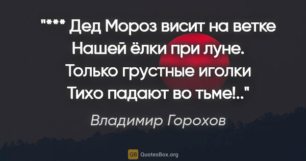 Владимир Горохов цитата: "***

Дед Мороз висит на ветке

Нашей ёлки при луне. Только..."