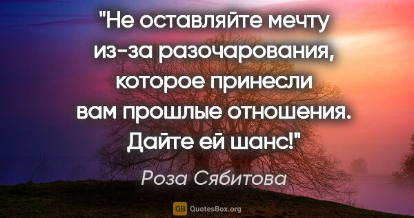 Роза Сябитова цитата: "Не оставляйте мечту из-за разочарования, которое принесли вам..."