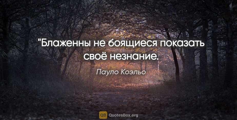 Пауло Коэльо цитата: "Блаженны не боящиеся показать своё незнание.
«Заир»"