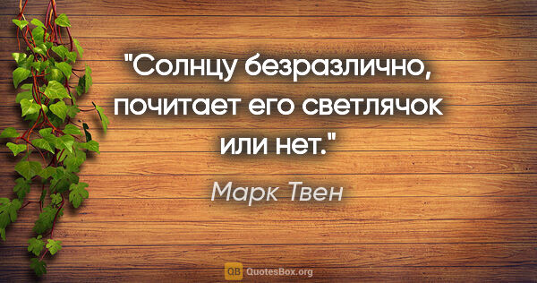 Марк Твен цитата: "Солнцу безразлично, почитает его светлячок или нет."