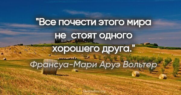 Франсуа-Мари Аруэ Вольтер цитата: "Все почести этого мира не стоят одного хорошего друга."