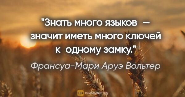 Франсуа-Мари Аруэ Вольтер цитата: "Знать много языков — значит иметь много ключей к одному замку."