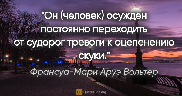 Франсуа-Мари Аруэ Вольтер цитата: "Он (человек) осужден постоянно переходить от судорог тревоги..."