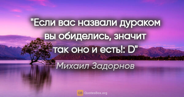 Михаил Задорнов цитата: "Если вас назвали дураком вы обиделись, значит так оно и есть!: D"