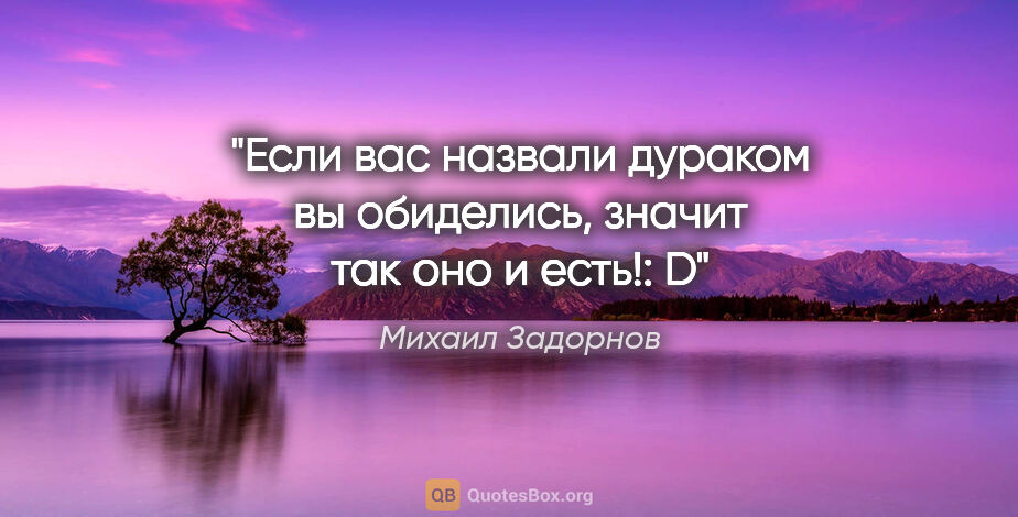 Михаил Задорнов цитата: "Если вас назвали дураком вы обиделись, значит так оно и есть!: D"