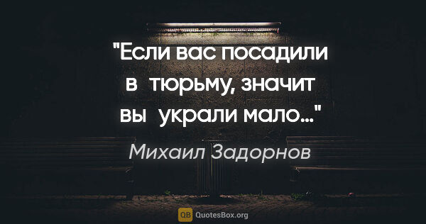 Михаил Задорнов цитата: "Если вас посадили в тюрьму, значит вы украли мало…"